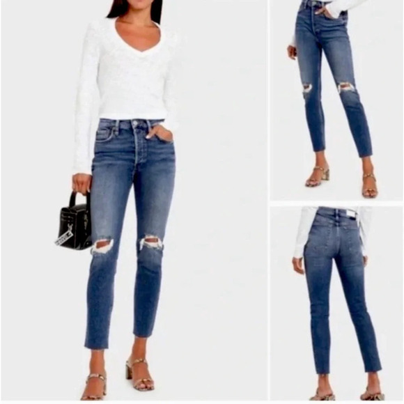 Re/Done 90's High Rise Dusk Destroy Ankle Crop Jeans Distressed Size 27 - Picture 1 of 13